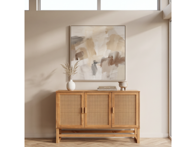 aparador buffet de madeira com 3 portas com palhinha rattan / Coleção Acapulco